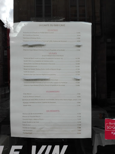 Bar Cave de la Monnaie menu 1
